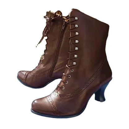 Quality Women Boots PU Leather Bikerboots Women High Heel Pointed Toe Boots Women New Victorian Boots 36-43