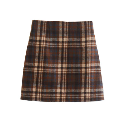 Women's Fashionable Lapel Pocket Decorated Short Jacket Suit Retro Plaid Silhouette Women's Thin Short Skirt Suit