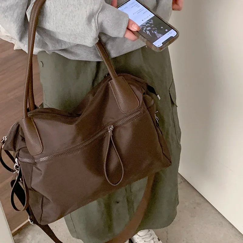 Y2k Aesthetic High-capacity Nylon Casual Tote Bags Women All Match Grunge Solid Handbags Vintage Simple Shoulder Underarm Bag