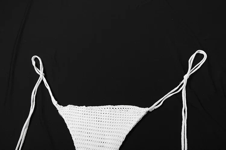 Sexy Crochet 2 Piece Set Women Hollow Swimsuit Halter Mini Camisole+Bandage Panties Matching Club Beach Vacation Suit