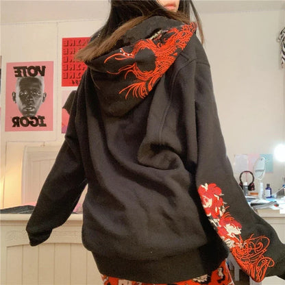 Skull Print Fairy Grunge Hoodie