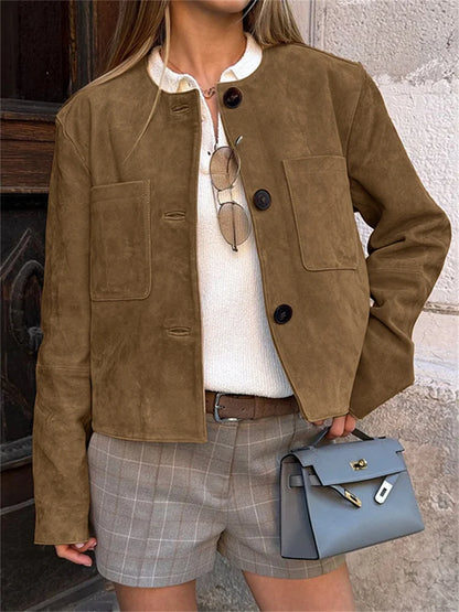 Vintage Fashion Patchwork Outwear For Women Long Sleeve Autumn Elegant Commute Jacket Female Solid High Street Coat