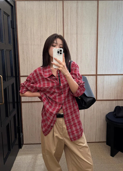 Women's Oversized Check Pocket Detail Shirt