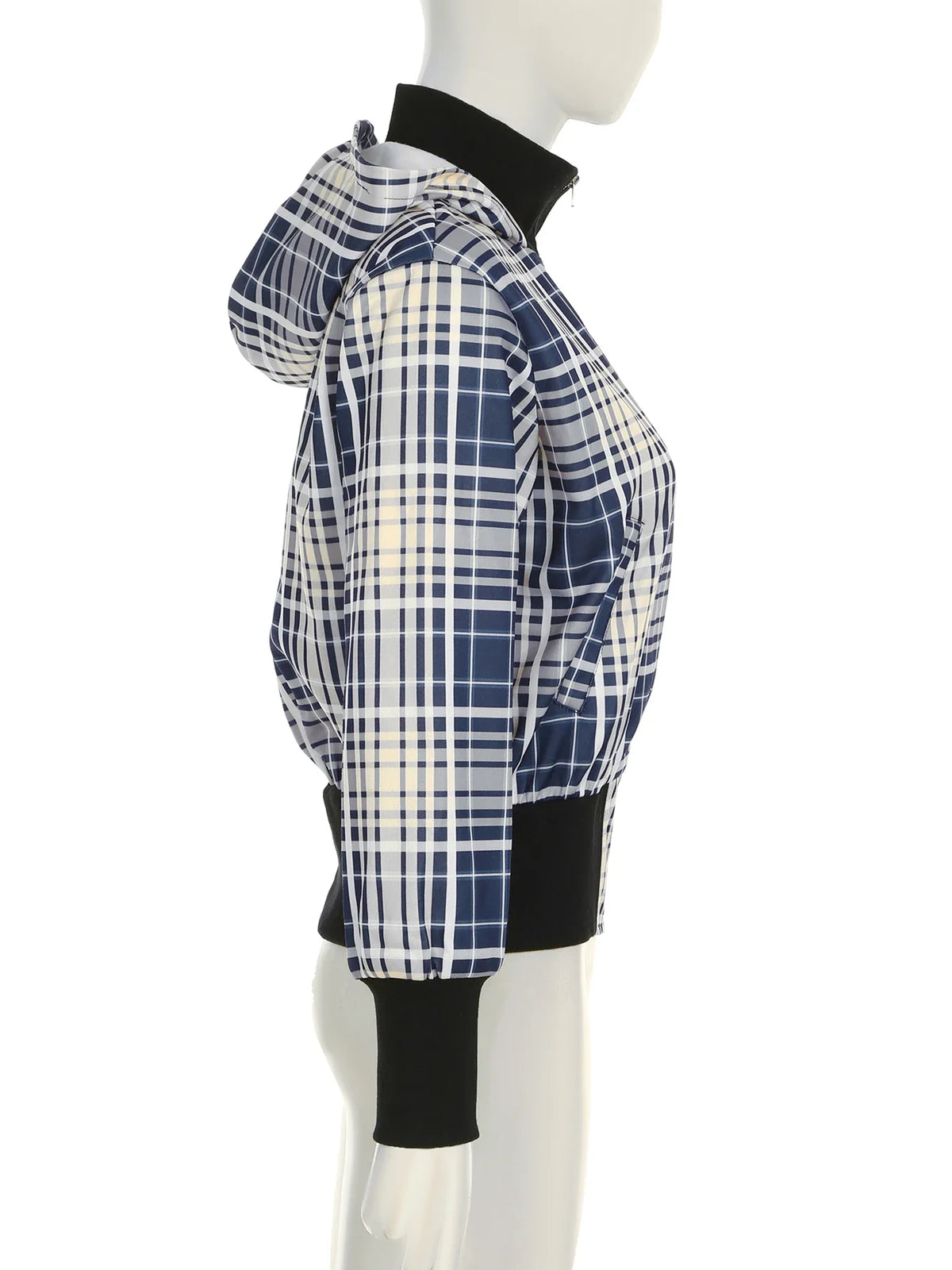 Casual Plaid Hooded Jackets Basic Turtleneck Zipper Long Sleeve Coats Women Autumn Spring Fashion Streetwear Ladies