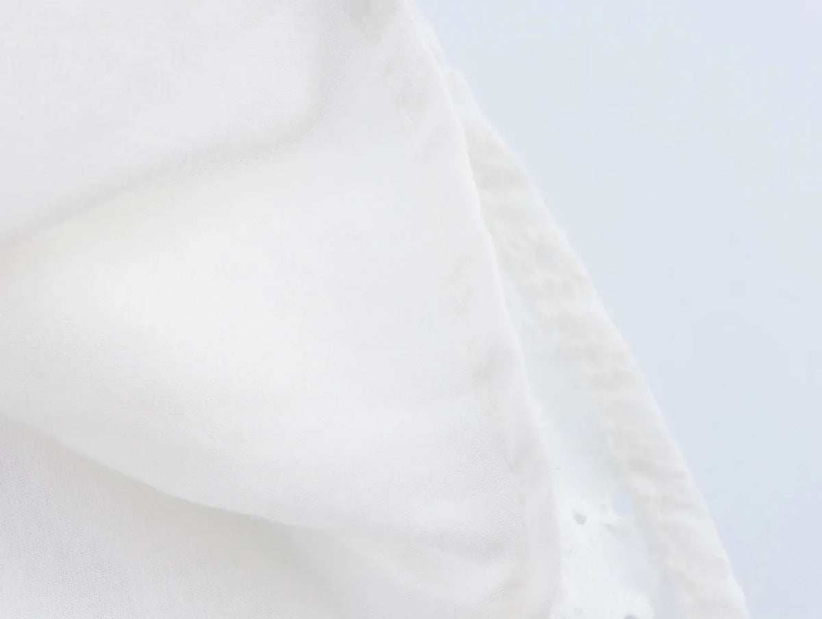 Lantern Sleeve Flower Embroidery Short Dress Elastic Waist A-line White Women Dress Vacation Casual Summer Dresses