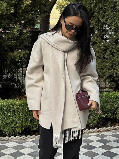 Elegant Single Breasted Towel Collar Jacket Women 2025 Fashion White Coat Loose Fit Office Lady Autumn Casual Commute Outerwear