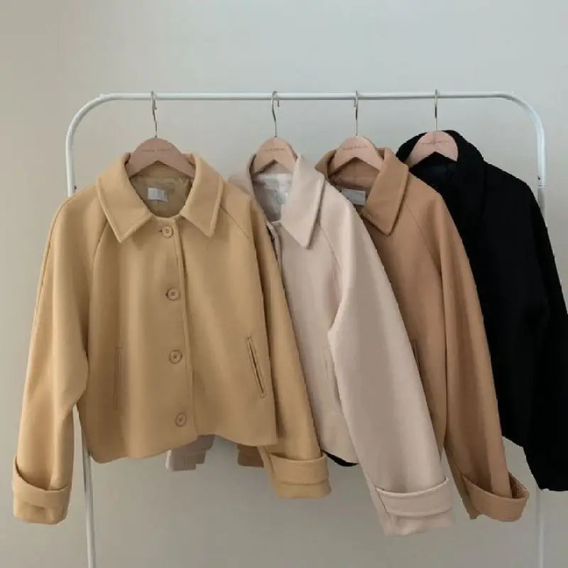 Short Cashmere Coat for Women, Wool Overcoat, Lapel Collar, Single Breasted, Female Outerwear, Autumn and Winter,