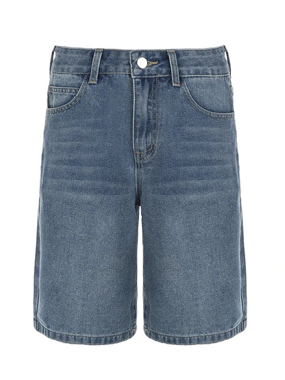 Blue Baggy knee-length Jeans Streetwear y2k High Waist Loose Mid-length Jeans for Women Summer Casual Basic Denim Pants