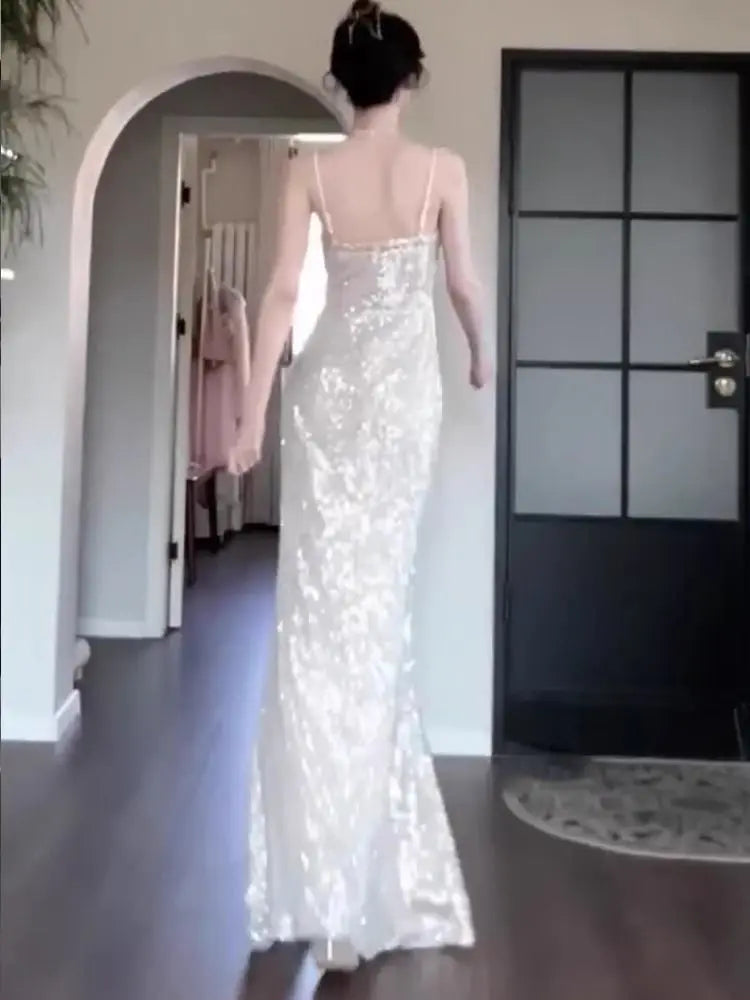 Annual & Engagement Party Gown - High-End, Light Luxury, Niche Dress for Bride's Morning, Toast & Sling Camisole