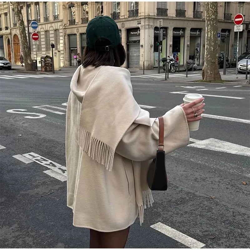 Elegant Single Breasted Towel Collar Jacket Women 2025 Fashion White Coat Loose Fit Office Lady Autumn Casual Commute Outerwear
