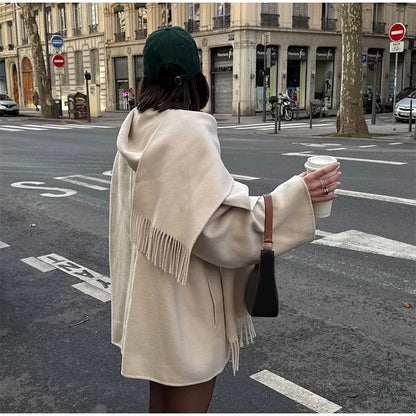 Elegant Single Breasted Towel Collar Jacket Women 2025 Fashion White Coat Loose Fit Office Lady Autumn Casual Commute Outerwear