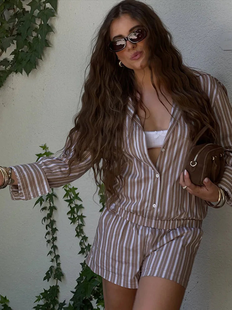 Cotton Lined Stripe Women's Jumpsuits Laple Patchwork Backless Waist Cinching Wide Leg Pants Lady Bodysuit New Summer Streetwear