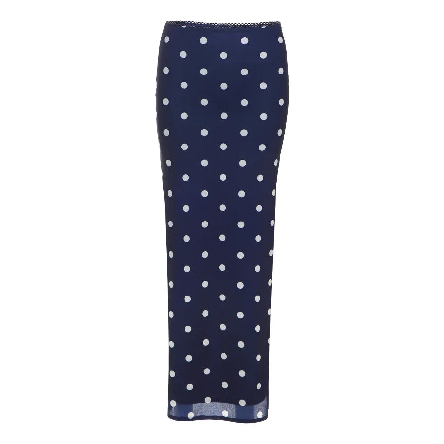 Sexy Polka Dot Print 2-Piece Set Women Halter Bandage Halter Backless Sleeveless Mini Tops+Straight Skirt Matching Suit