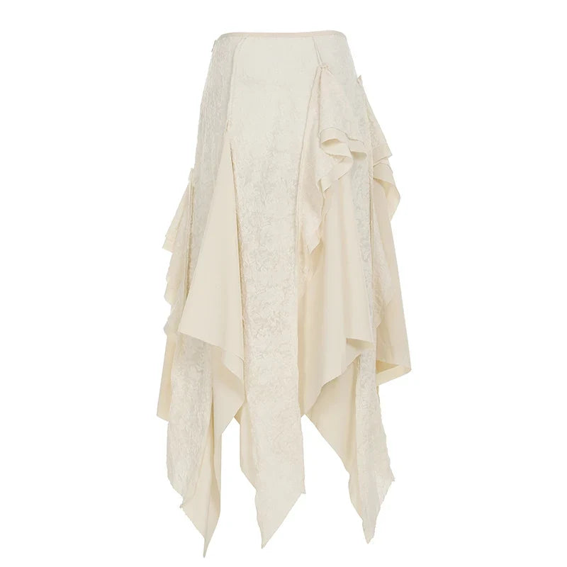 Fashion Chic Lace Spliced Women’s Irregular Skirts Summer Retro Design New Long Skirts Eleagnt Classical