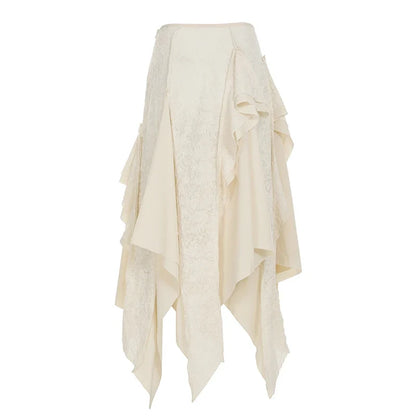 Fashion Chic Lace Spliced Women’s Irregular Skirts Summer Retro Design New Long Skirts Eleagnt Classical