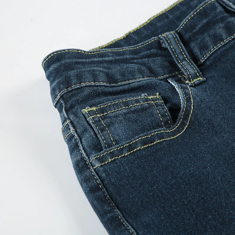Y2K Rose Embroidered Trumpet Jeans Women Fashion Aesthetic Slim Flare Pants Vintage Blue 2000s Denim Trousers Spring