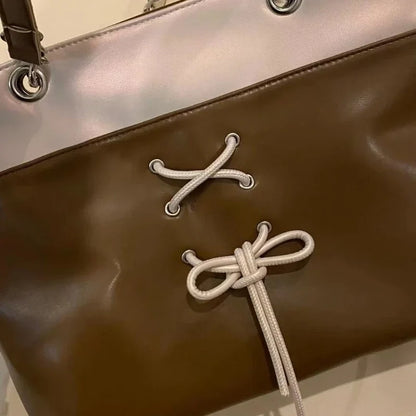 Y2k Aesthetic Contrast Color Casual Women Handbags Streetwear Patchwork Sweet Bow Shoulder Bags Fashion Chic Casual Underarm Bag