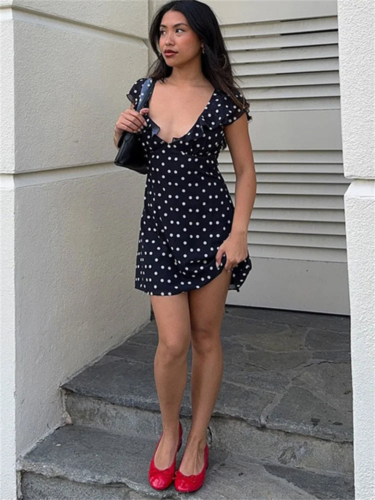 Sexy Mesh Patchwork Mini Dress Female Sleeveless V-Neck Contrast High Waist Slim Party Dress For Women Summer Y2k Dress