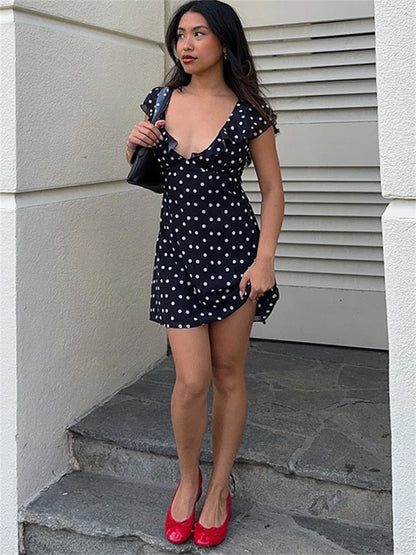 Sexy Mesh Patchwork Mini Dress Female Sleeveless V-Neck Contrast High Waist Slim Party Dress For Women Summer Y2k Dress