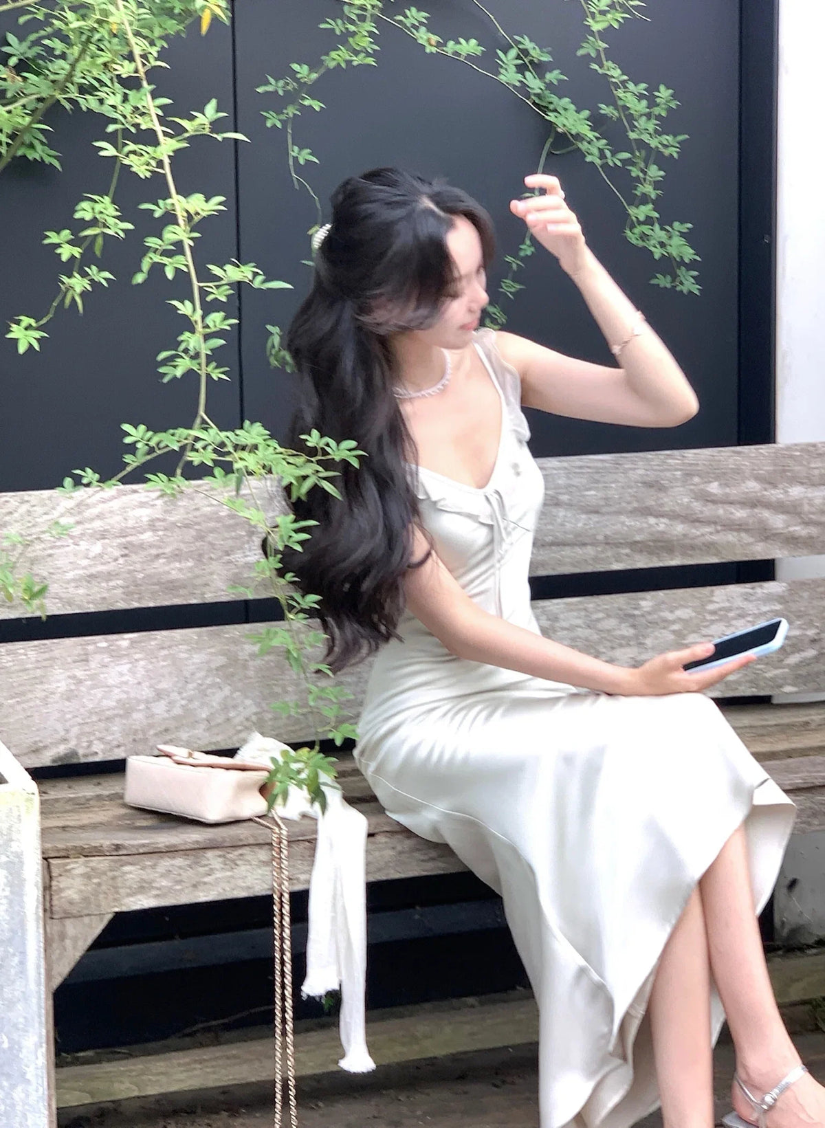 White Satin Spaghetti Strap Long Dresses for Women Summer New Elegant Party Sweet Sleeveless Female Clothing Holiday Casual