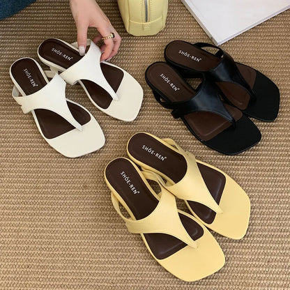 Summer Beach Female Flip Flops Women Flats Slippers Shoes Fashion Square Toe Ladies Flats Slippers Slides Sandals Shoes