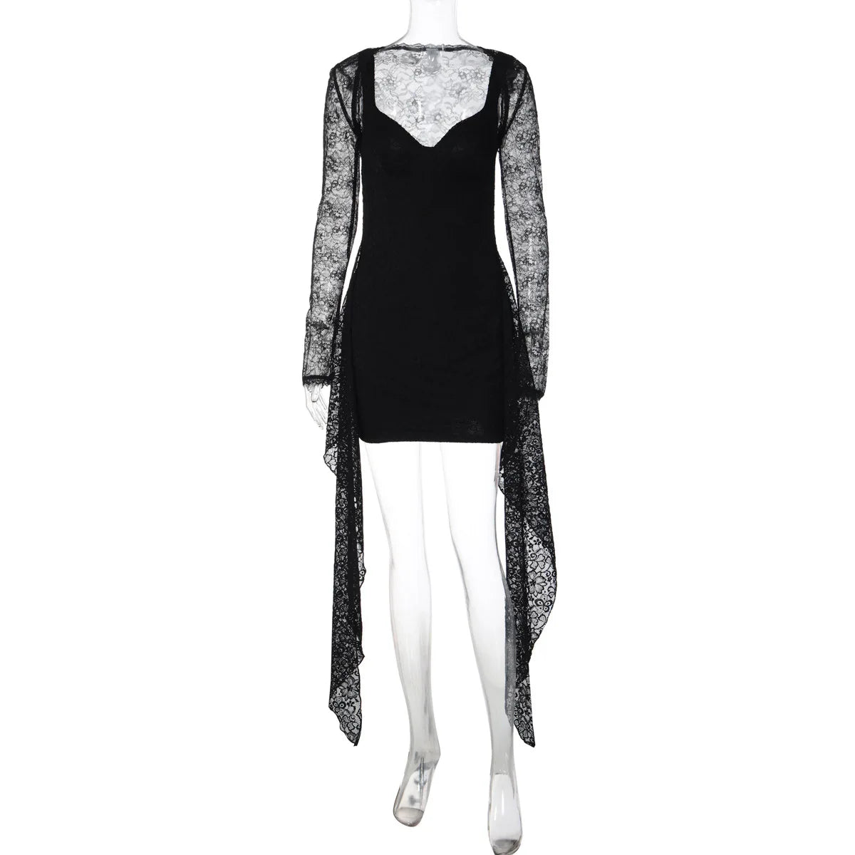 Lace Patchwork Mini Dress for Women Sexy Backless Sheer Cloak 2 Piece Sets Cocktail Dresses Party Birthday Outfits