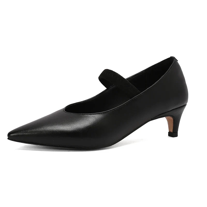 Women Pumps 5 cm Fashion Ladies Spring Shoes One Strap Genuine Leather High Heel Pointed Toe Pumps