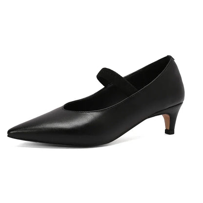Women Pumps 5 cm Fashion Ladies Spring Shoes One Strap Genuine Leather High Heel Pointed Toe Pumps