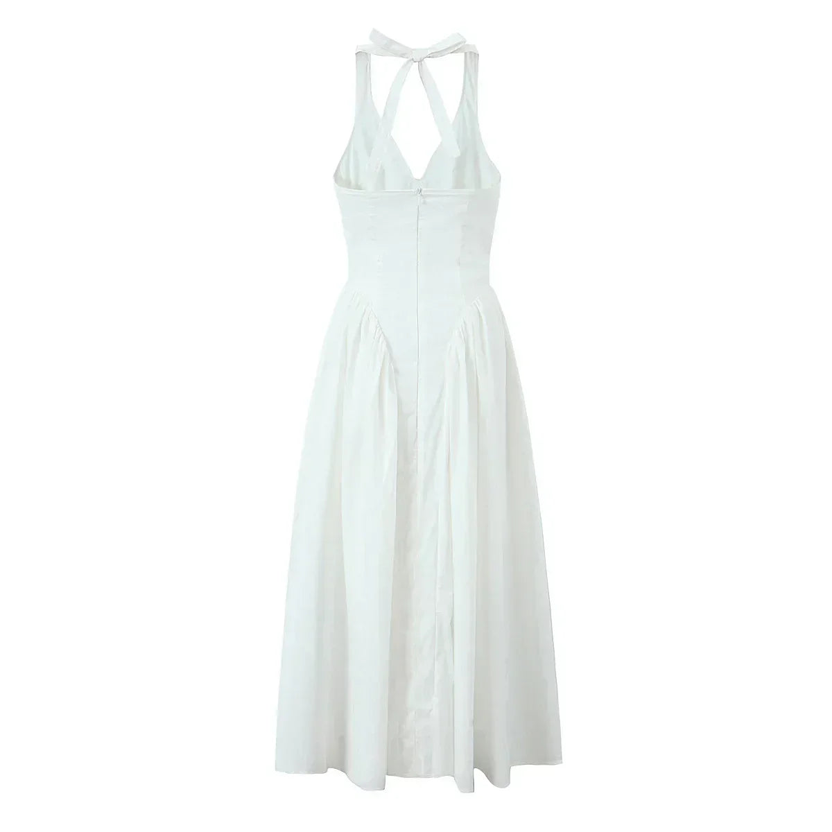 Halter Deep V Drop Waist Gathered Full Skirt Midi Dress