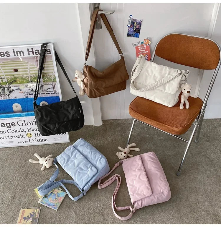 Women Sweet Y2k Aesthetic Grunge Crossbody Bag Japanese Chic High-capacity Shoulder Handbags Vintag Solid Simple Messenger Bags