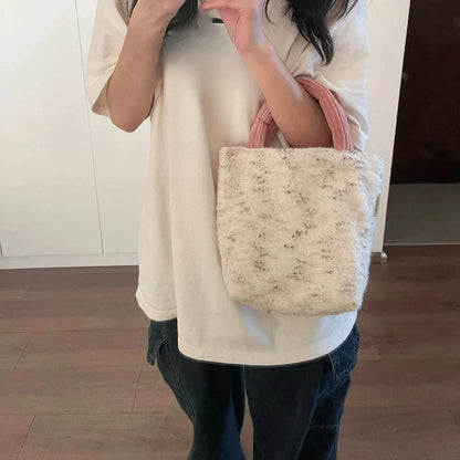 Korean Cute Versatile Plush Bag for Women Autumn/Winter New Handle Handbag Bucket Bags