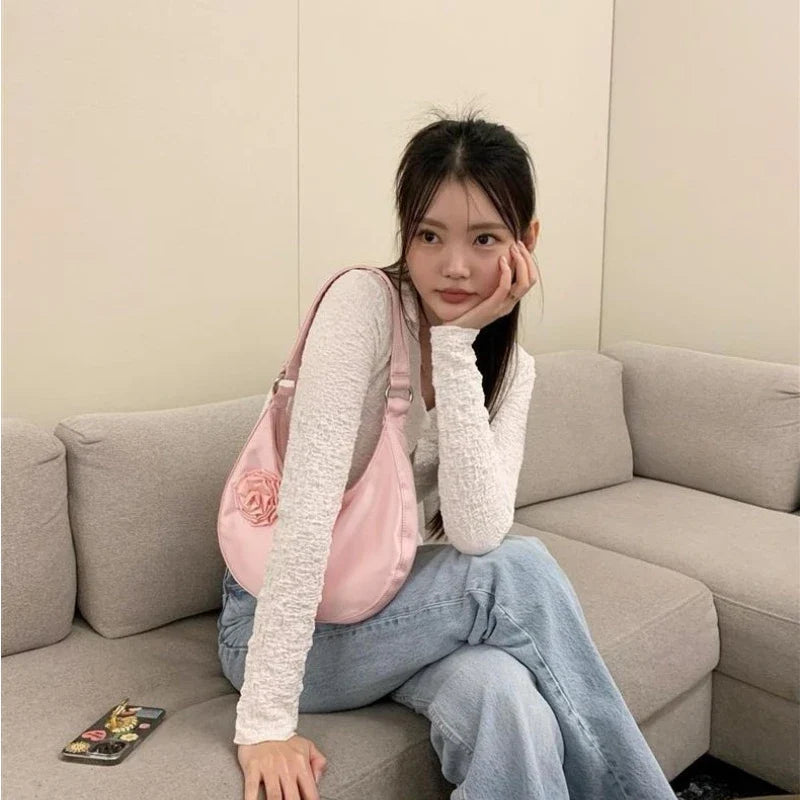 Vintage Casual Patchwork Flower Shoulder Bags Streetwear All Match Trendy Underarm Bag Fashion Simple Casual Women's Handbags