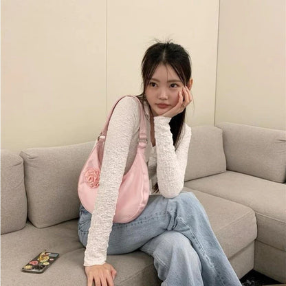 Vintage Casual Patchwork Flower Shoulder Bags Streetwear All Match Trendy Underarm Bag Fashion Simple Casual Women's Handbags