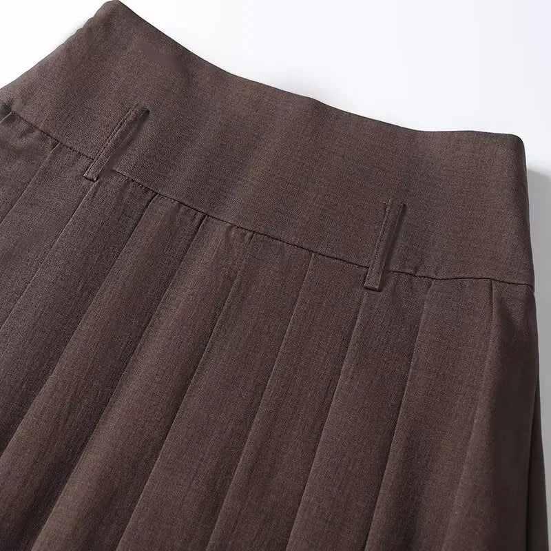 New Commuting Preppy Style Pleated Skirt For Women Side Zipper High Waist Spring Autumn Knee Length Skirts