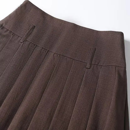 New Commuting Preppy Style Pleated Skirt For Women Side Zipper High Waist Spring Autumn Knee Length Skirts
