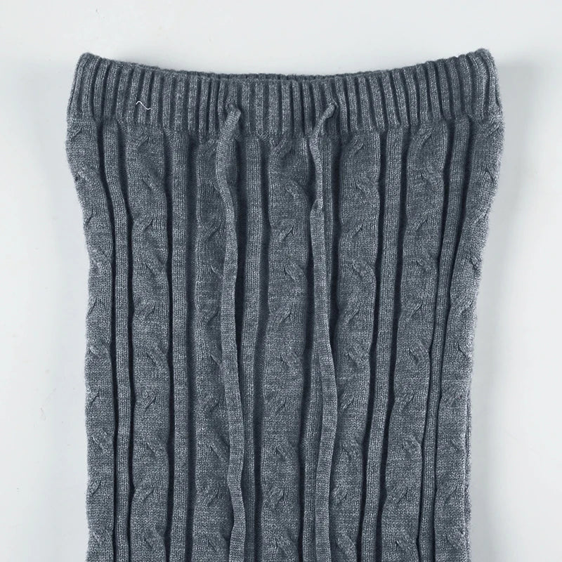 Casual Slim Twists Knitted Trumpet Skirt Basic Solid Mid-Waisted Maxi Skirts Women Autumn Winter Elegant Fashion