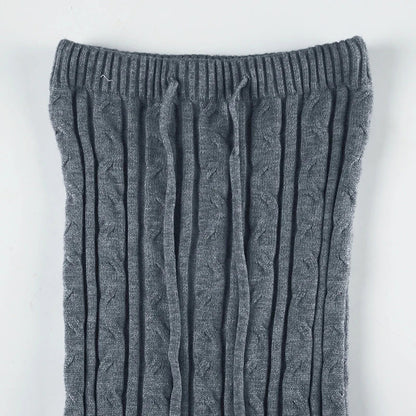 Casual Slim Twists Knitted Trumpet Skirt Basic Solid Mid-Waisted Maxi Skirts Women Autumn Winter Elegant Fashion