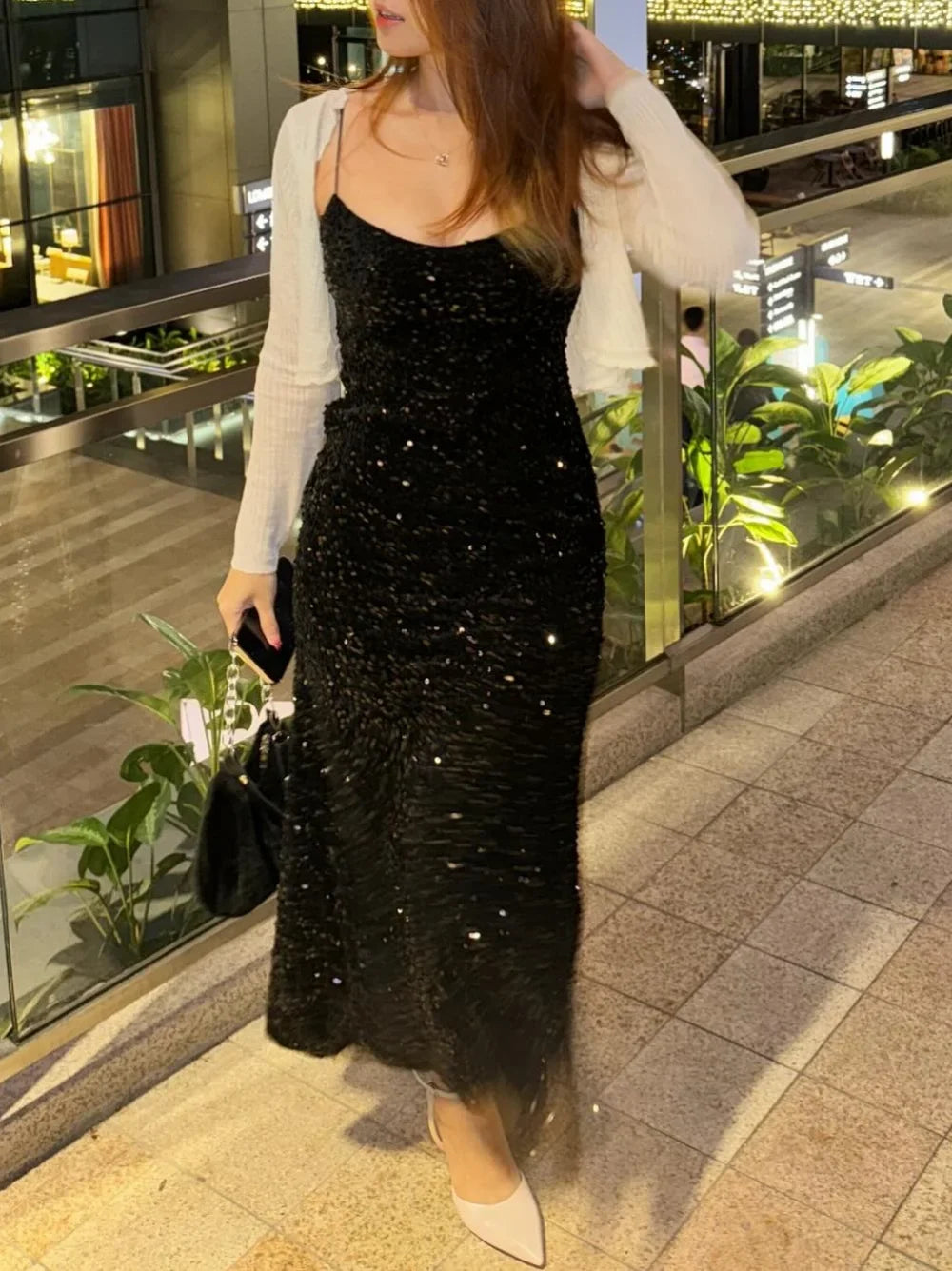 Women's Sexy Shiny Sequined Maxi Dress New Summer High-end Backless Dress Dinner Holiday Beach Party Dress