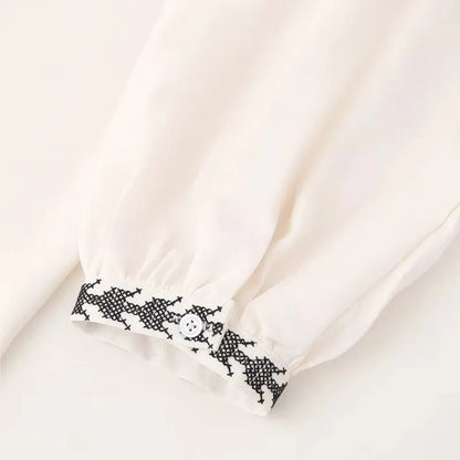 Women's Solid Embroidered Blouse 2024 Summer New V-neck Single Breasted Long Sleeve Blouses Female Elegant Casual Shirts Tops