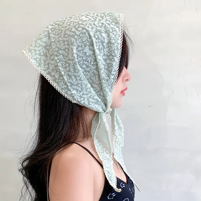 French Girl Latest White Black Sheer Lace Triangle Scarf Floral Face Veil Wedding Party Shawls Headband Headscarf Accessories