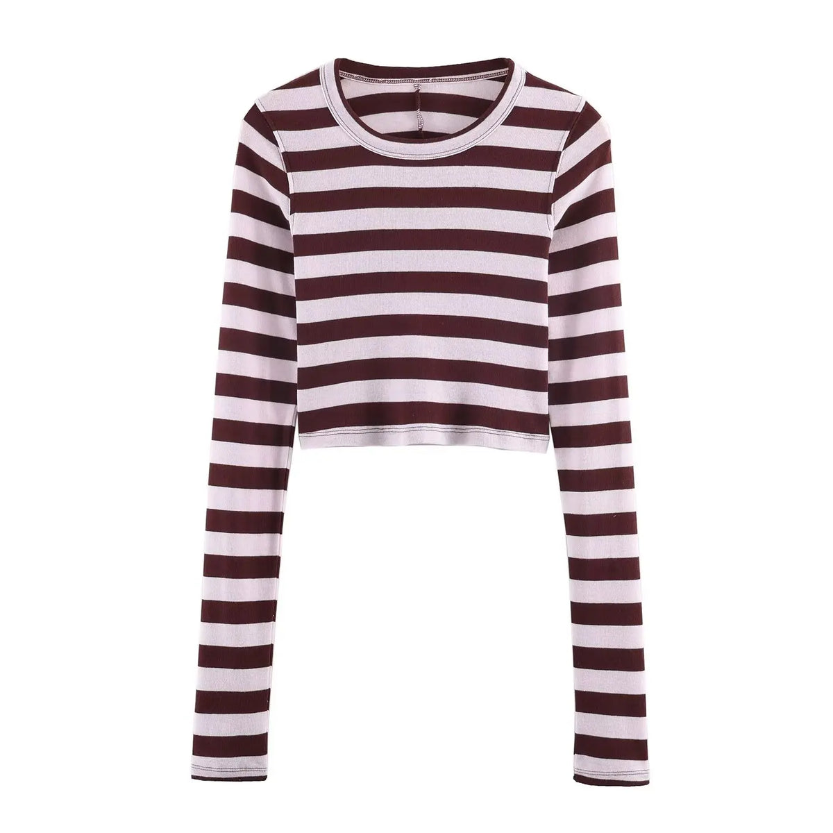 Women's Spring Fashion Versatile Round Neck Striped Short Pullover Top Female Elegant High Street Casual Long Sleeve Top