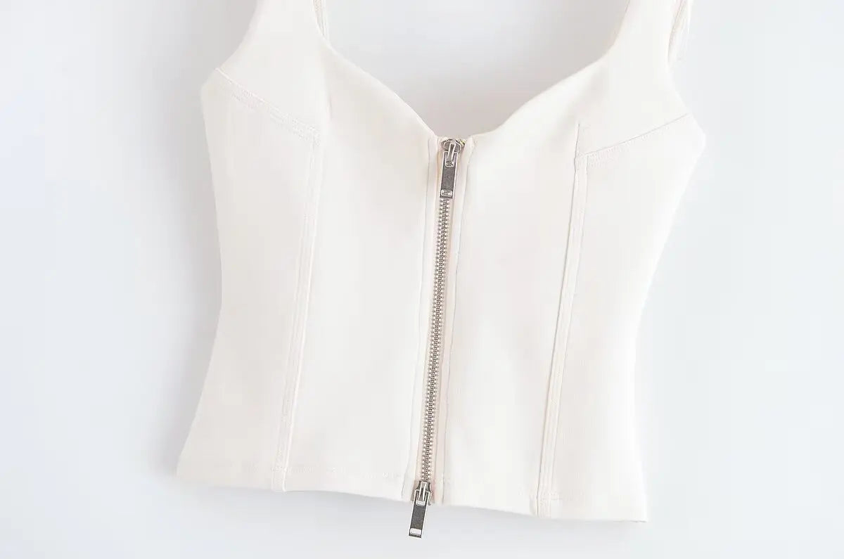 Sexy Fashion Women's Suit Solid Color Backless Zipper Suspender Top Straight Shorts New Summer Beach Party Holiday Suit