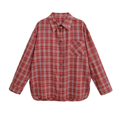 Women's Oversized Check Pocket Detail Shirt