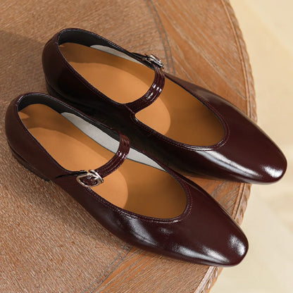 Women's genuine leather round toe metal belt slip-on ballet flats leisure soft comfortable casual daily mary jane ballerinas hot