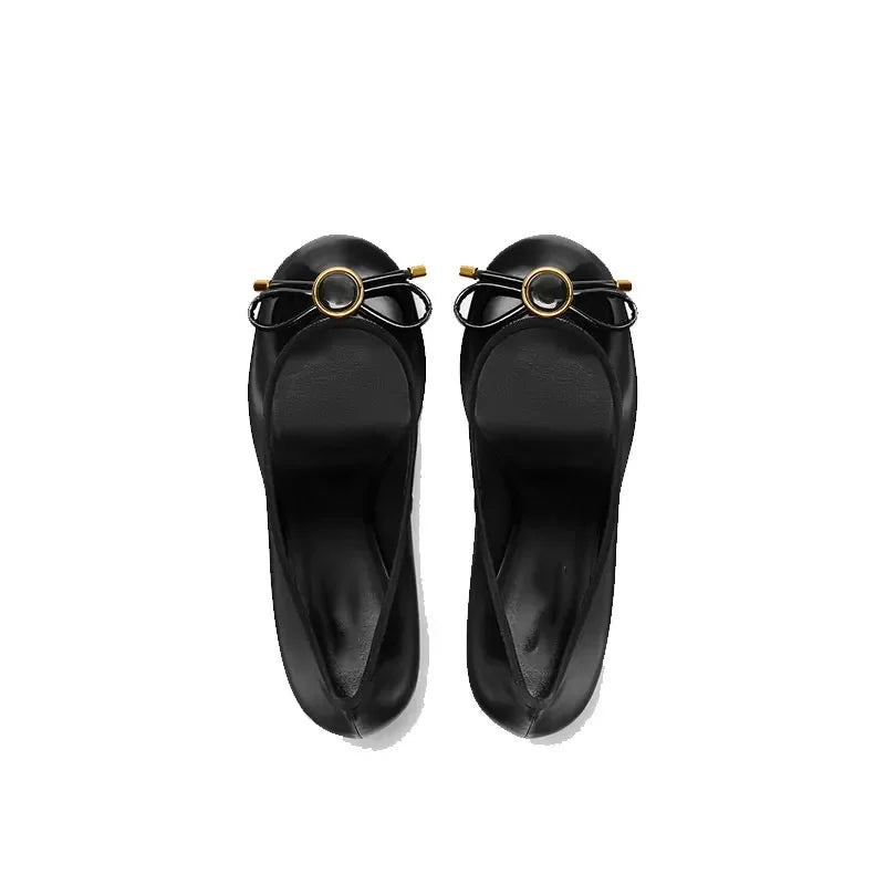 Spring/Summer New Women's Stiletto Single Shoes Round Head Bow Black Red Party Wedding Women's 34-43 Large Sandals