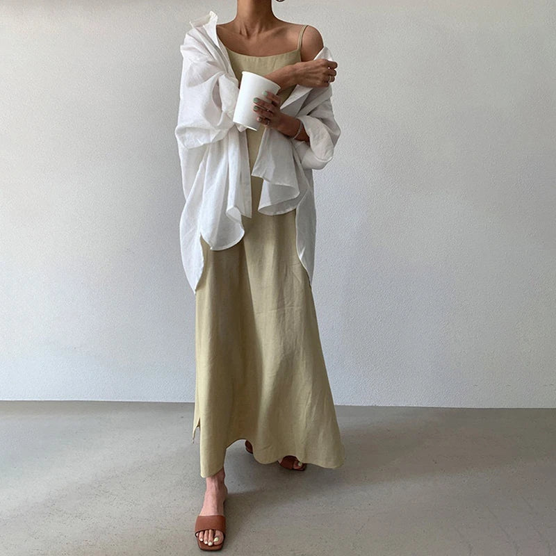 fashion chic A-line sleeveless loose vestidos for vacation beach casual solid sqaure collar basic women summer long dress 2024