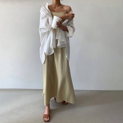 fashion chic A-line sleeveless loose vestidos for vacation beach casual solid sqaure collar basic women summer long dress 2024