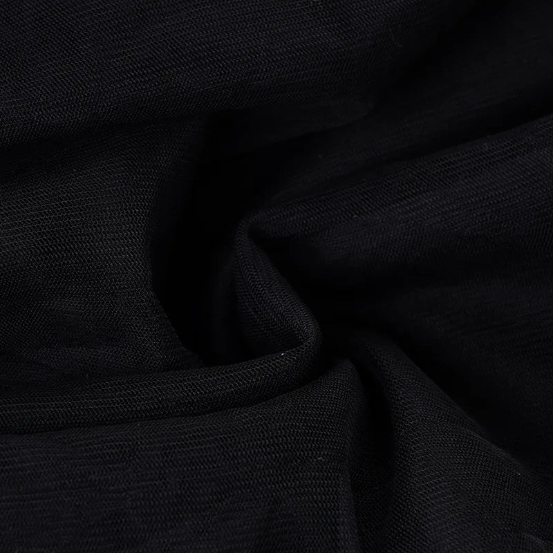 Gothic Black Bow Spaghetti Strap Dress Women Fashion Ruched V Neck Sleeveless Mesh Patchwork A Line Mini Dress Clubwear