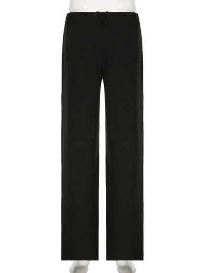 Casual Loose Solid Suitpants Office Lady Basic Mid-Waisted Straight Wide Leg Pants Women Summer Fashion Streetwear
