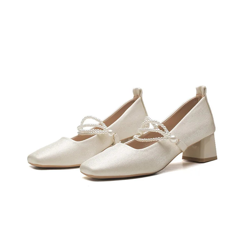 Velvet Shoes Med Square Toe Block Heels High Heeled Sandals Woman Mary Jane Espadrilles Platform Suede Medium Wedding Chunk